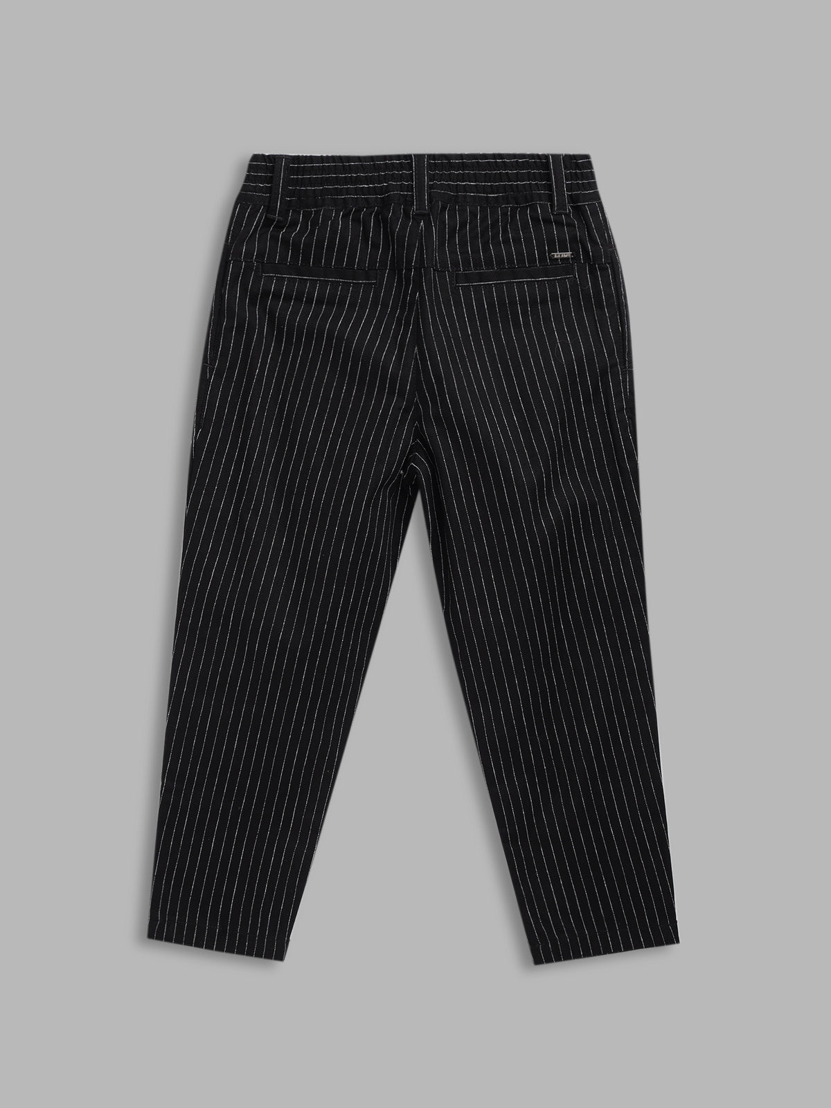 Blue Giraffe Boys Black Striped Regular Fit Trouser