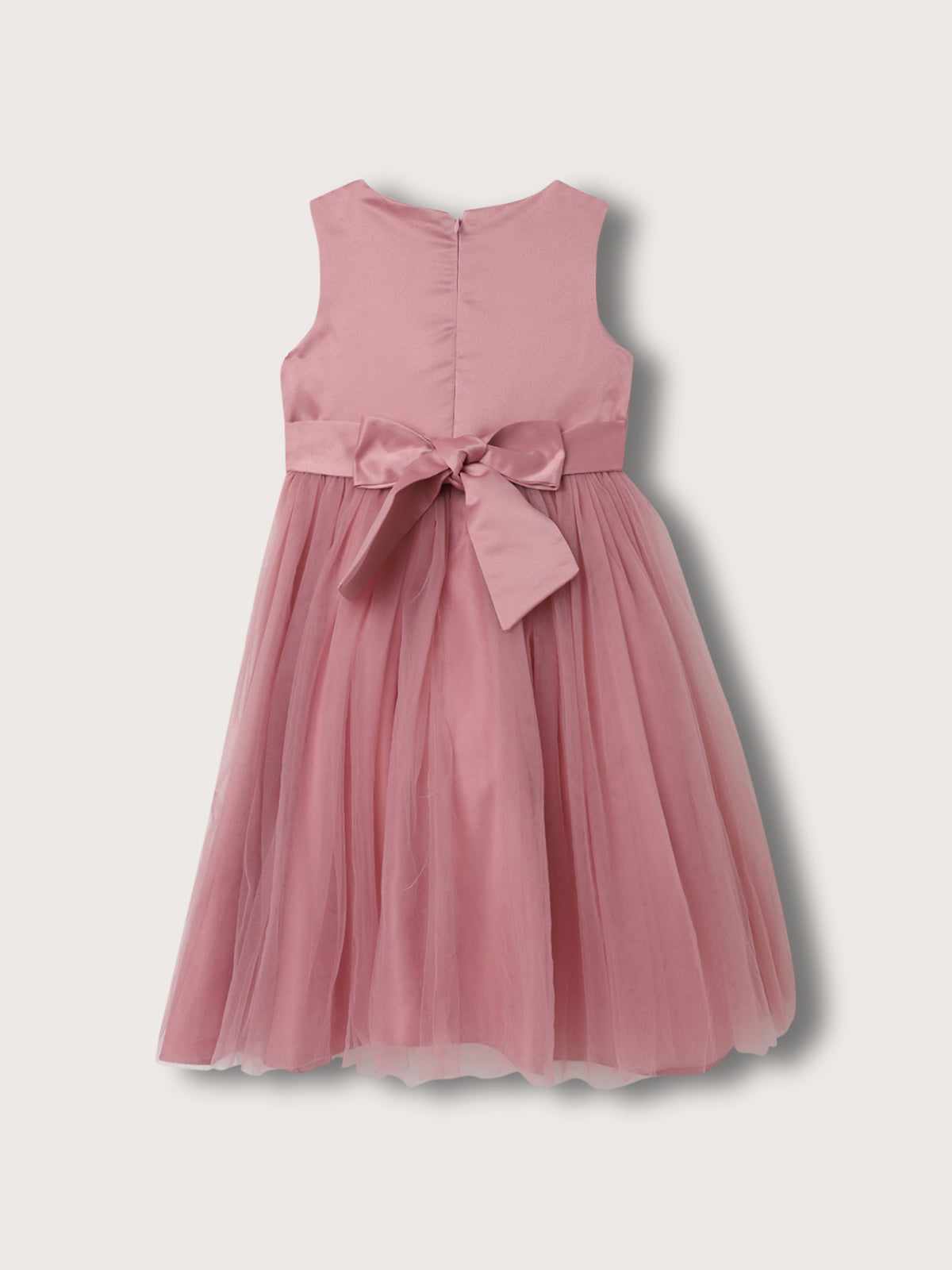 Blue Giraffe Girls Peach Solid Round Neck Dress