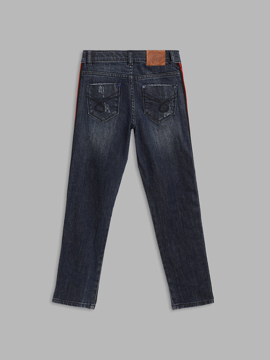 Blue Giraffe Boys Indigo Solid Regular Fit Jeans