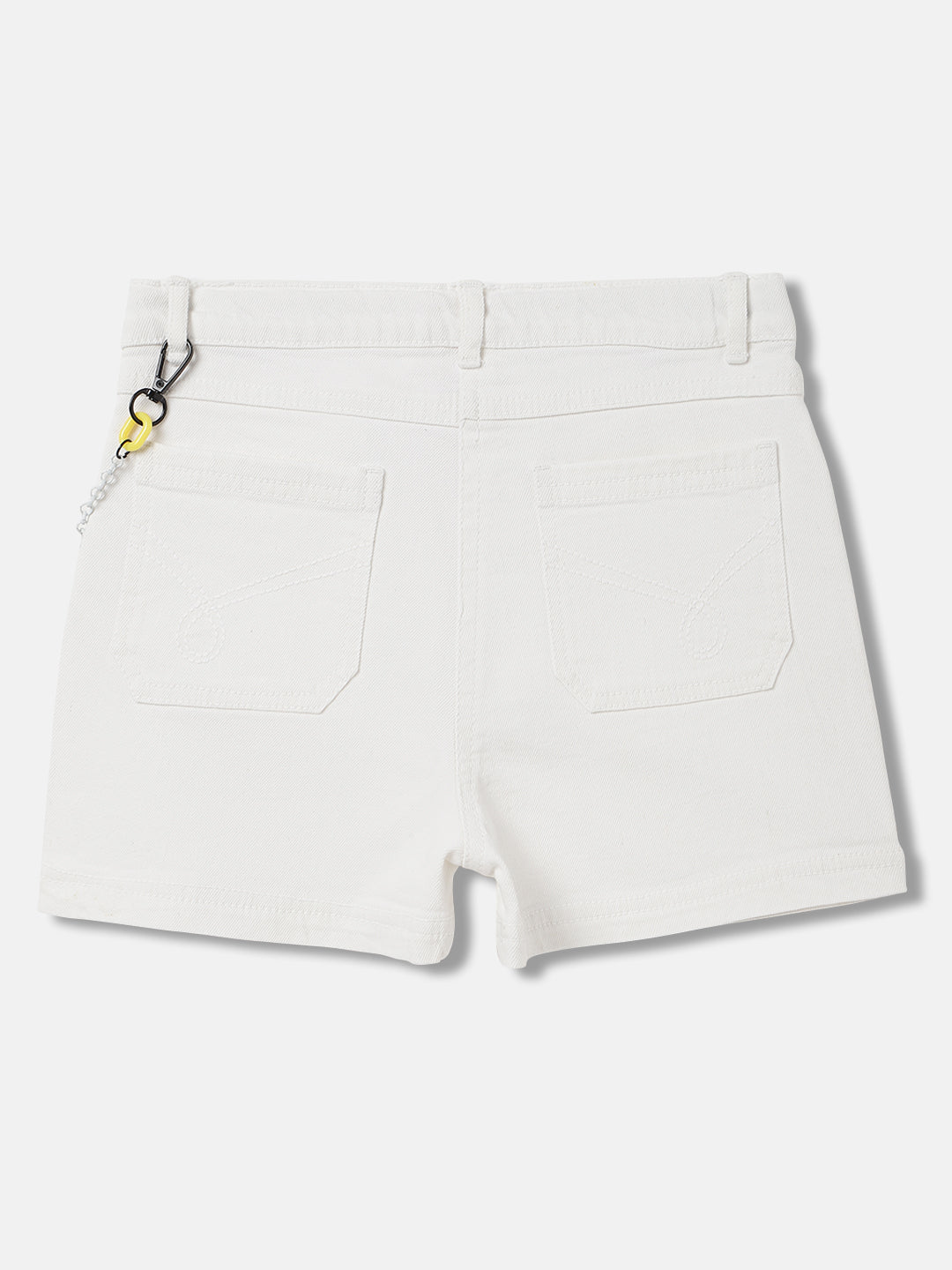 Blue Giraffe Girls White Solid Regular Fit Shorts