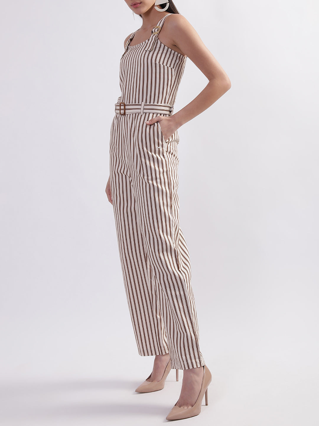 Elle Women Multi Square Neck Striped Jumpsuit