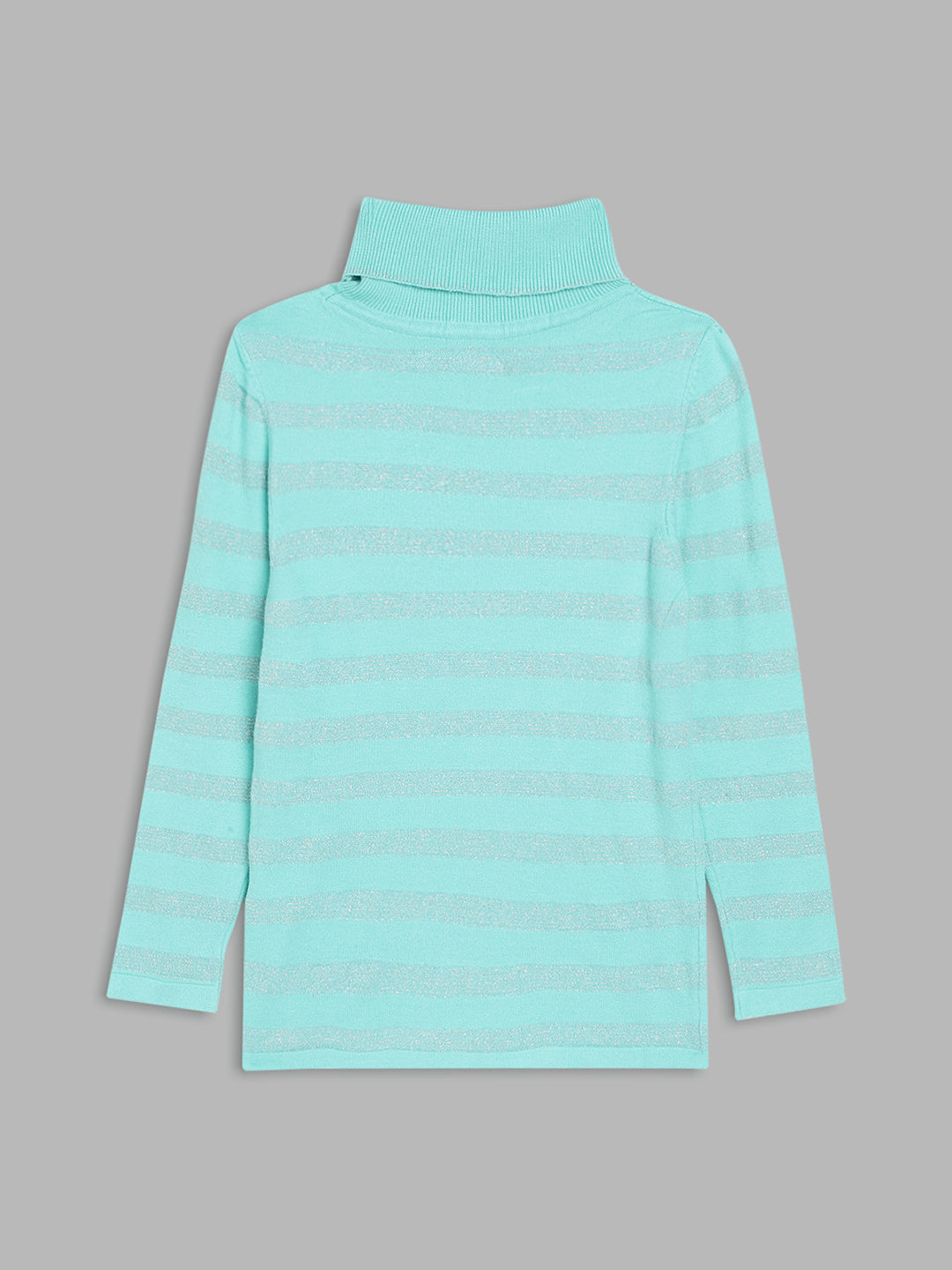 Elle Kids Girls Green Striped Turtle Neck Sweater