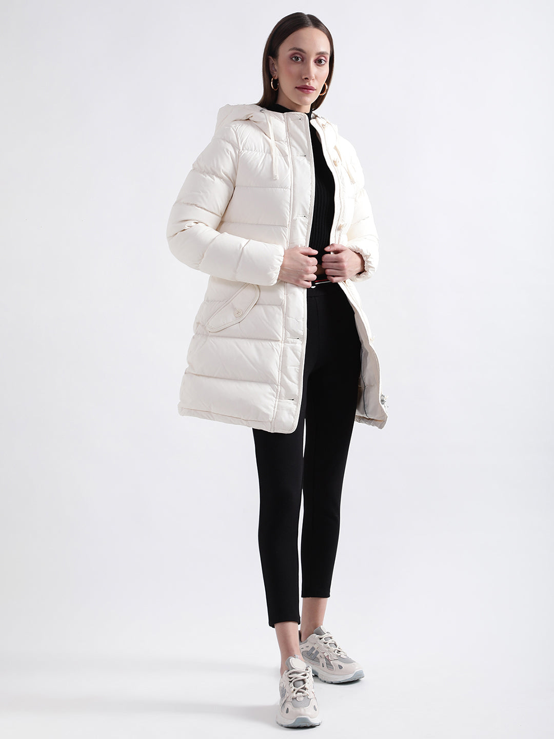 Gant Women Off White Solid Collar Overcoat