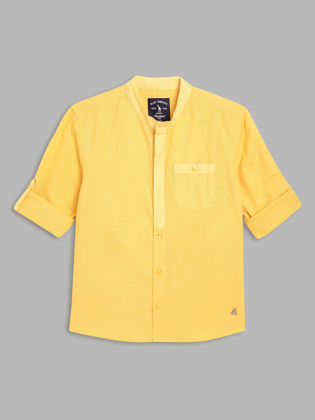 Blue Giraffe Boys Yellow Solid Collar Shirt