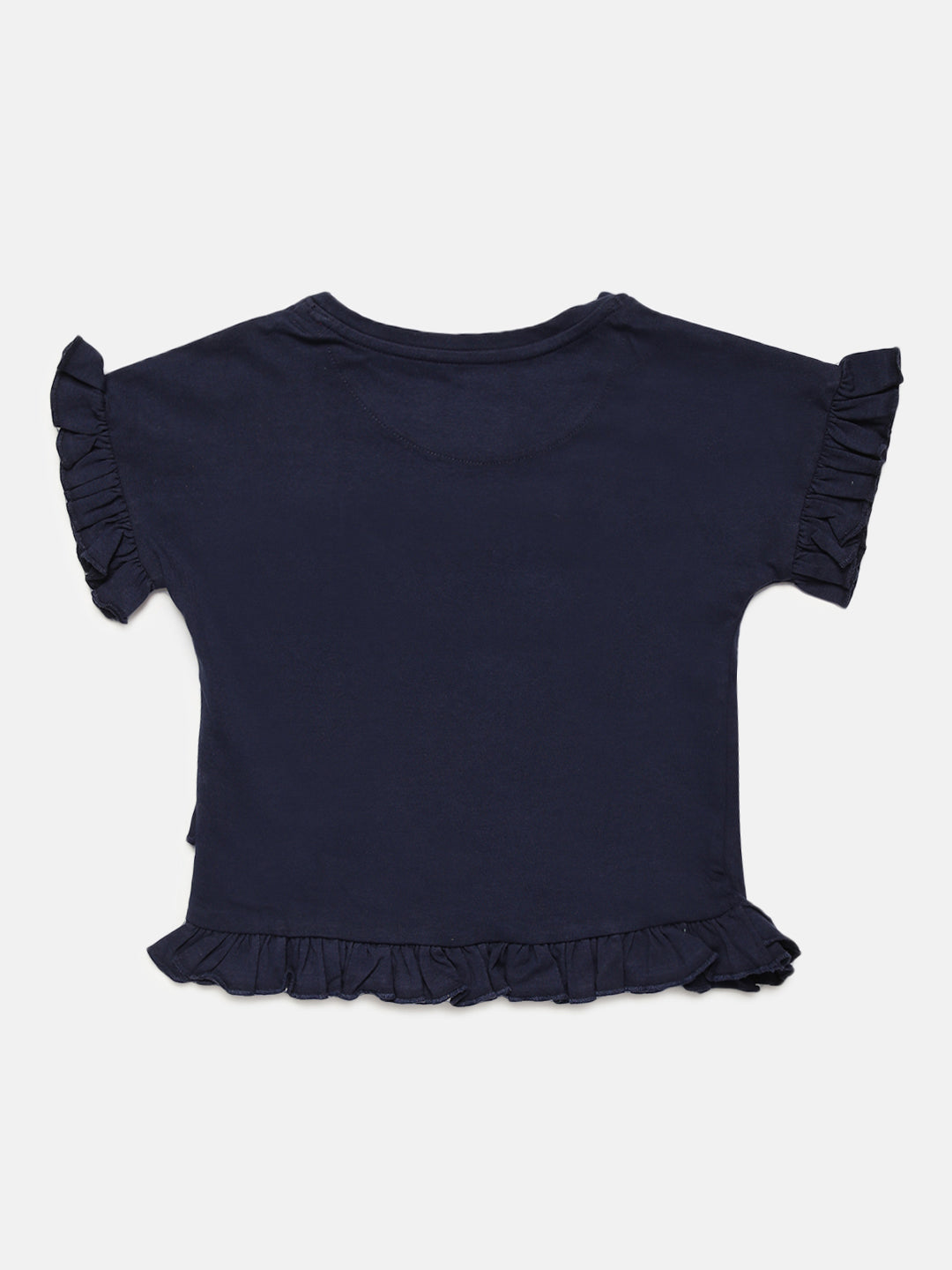 Elle Kids Girls Navy Solid Round Neck TShirt