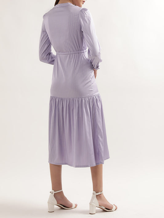 Elle Women Lilac Solid Collar Dress