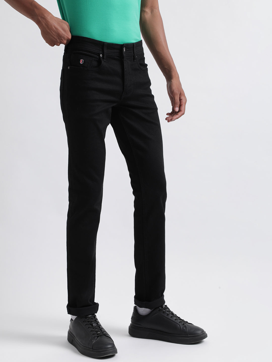 Iconic Men Black Solid Regular Fit Trouser