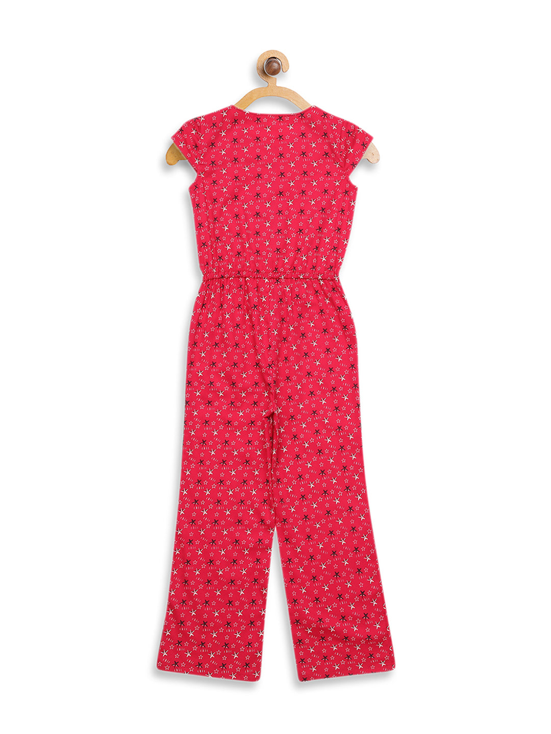 Elle Kids Girls Maroon Printed Round Neck Jumpsuit