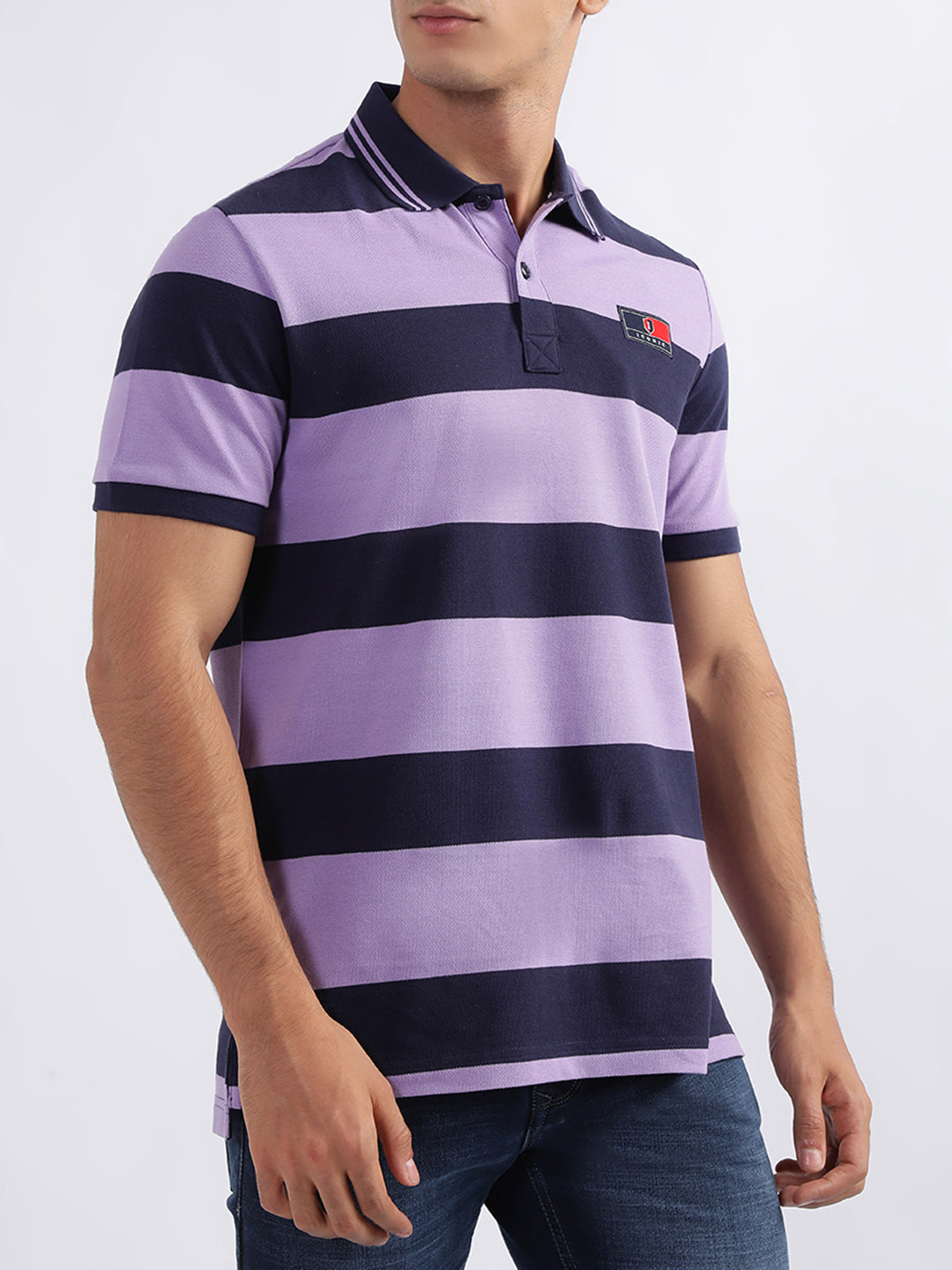 Iconic Purple Striped Regular Fit Polo T-Shirt