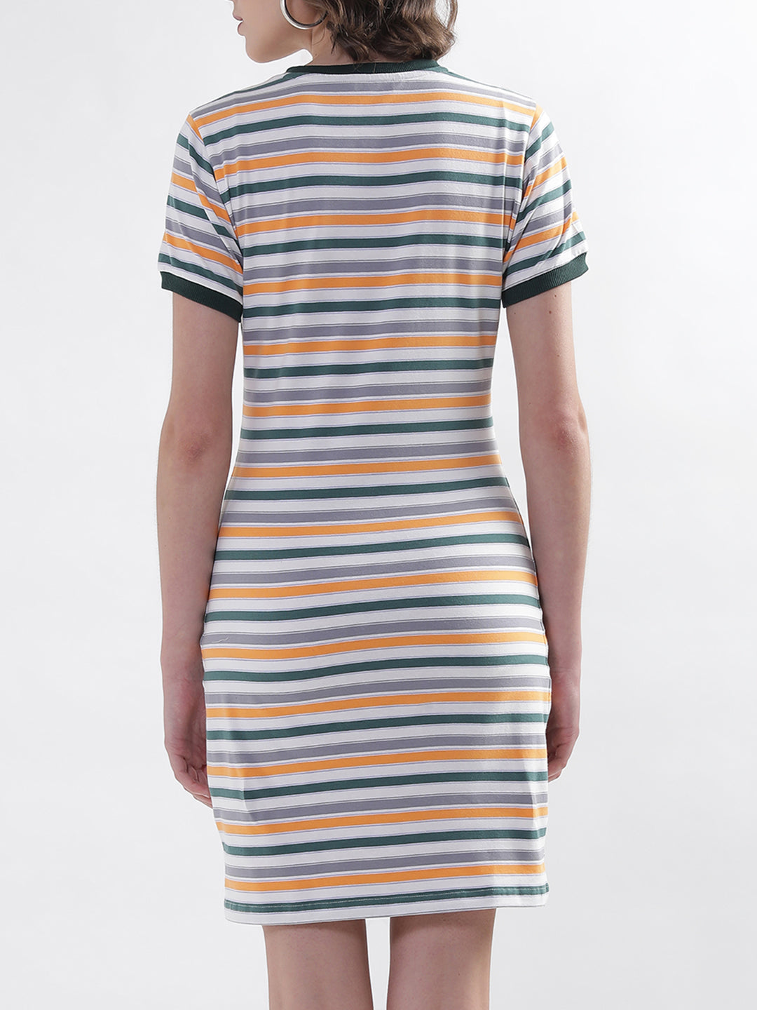 Elle Women Multi Striped Round Neck Dress