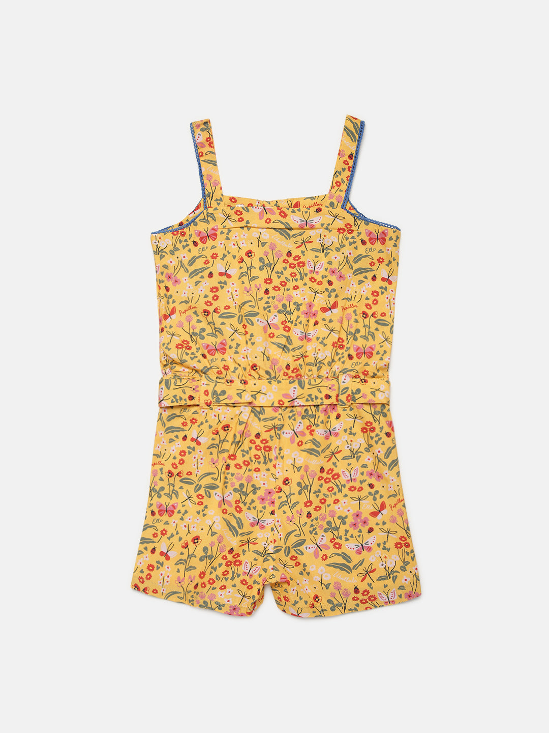 Elle Kids Girls Yellow Printed Round Neck Playsuit