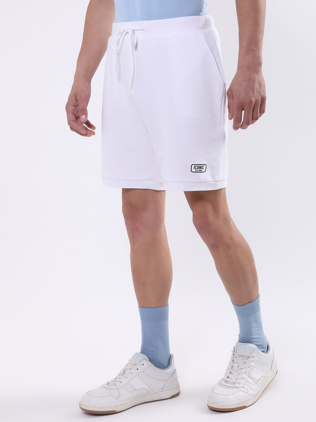 Iconic Men White Solid Regular Fit Shorts