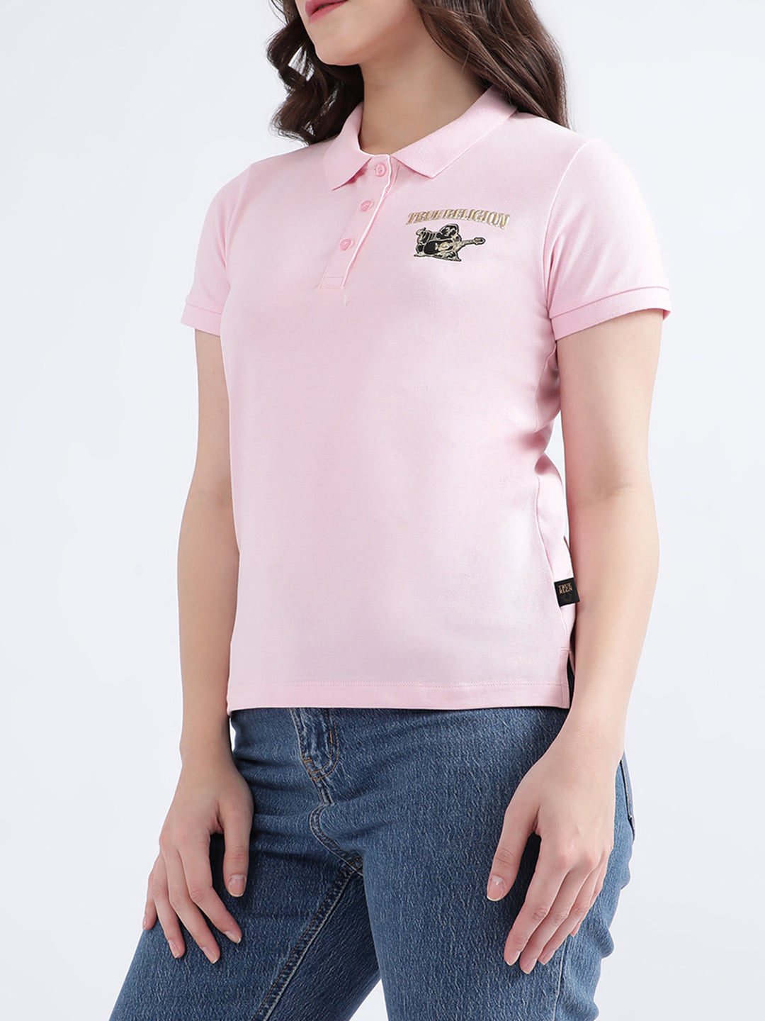 True Religion Pink Fashion Logo Regular Fit Polo T-Shirt