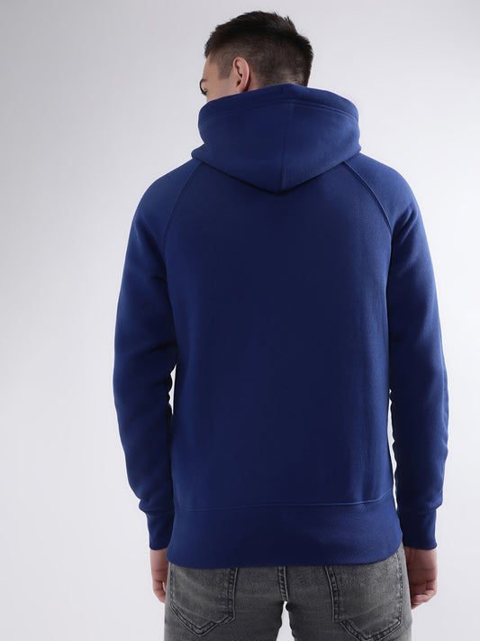 Gant Men Blue Solid Hooded Sweatshirt