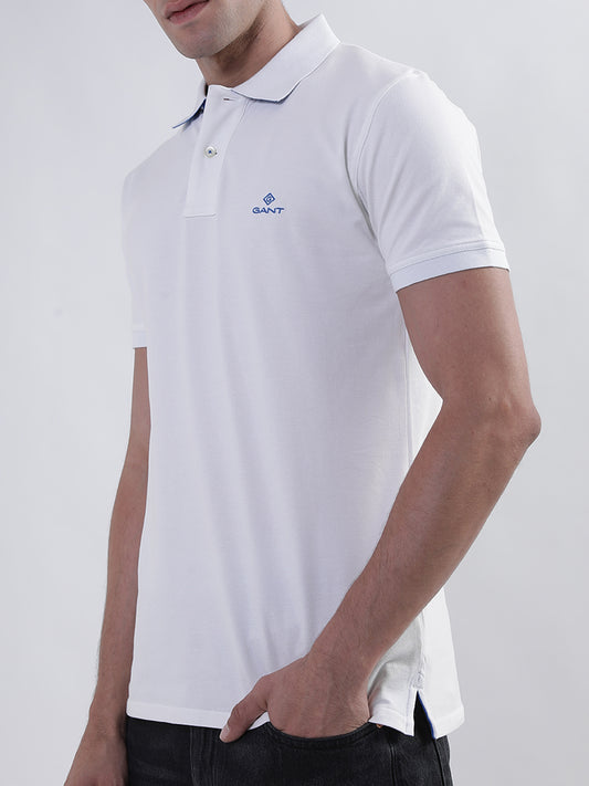 Gant White Contrast Pique SS Rugger Slim Fit Polo T-Shirt