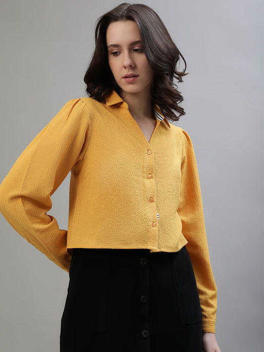 Iconic Women Yellow Solid Collar Top