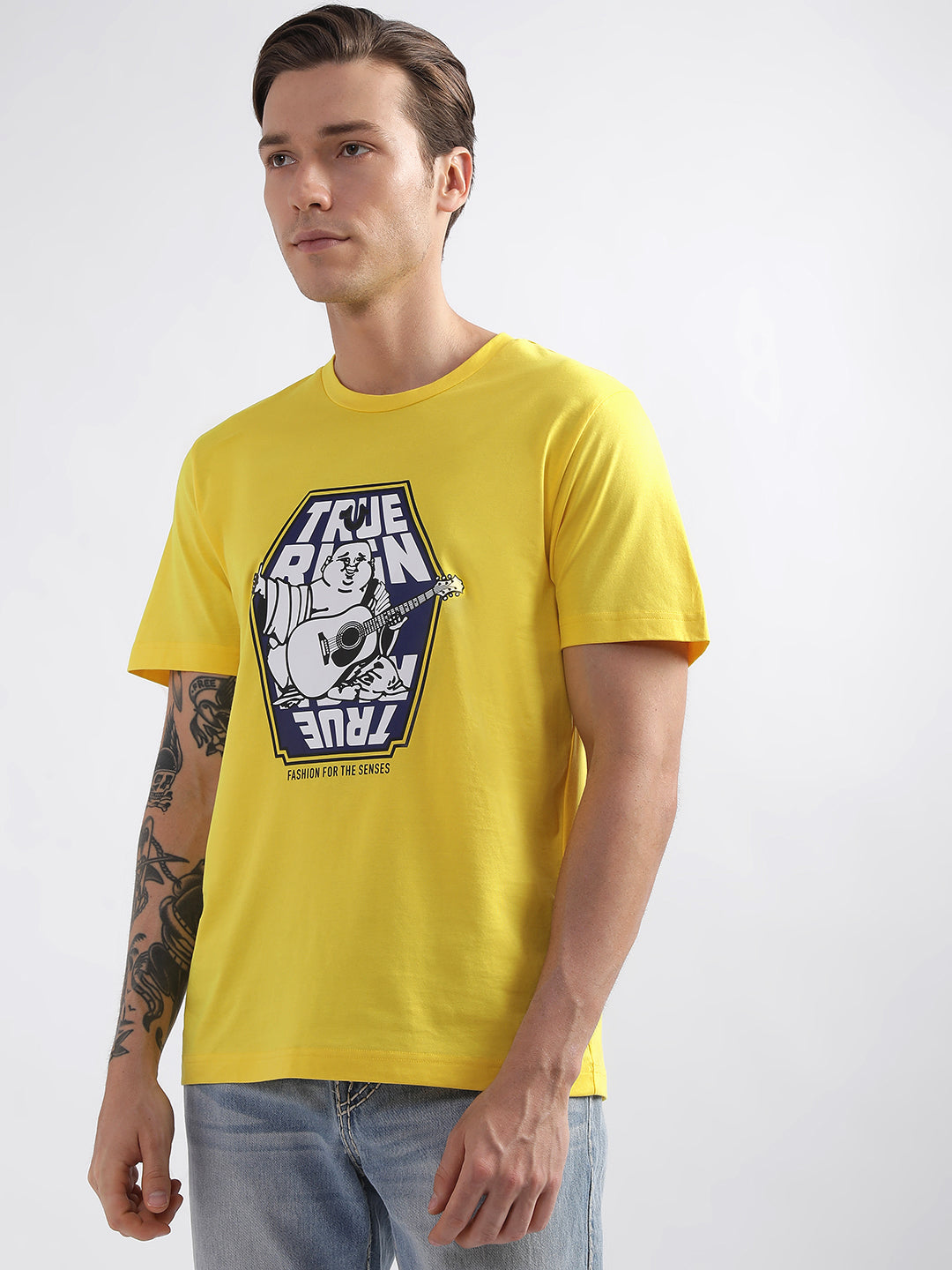 True Religion Safety Yellow Fashion Logo Regular Fit T-Shirt