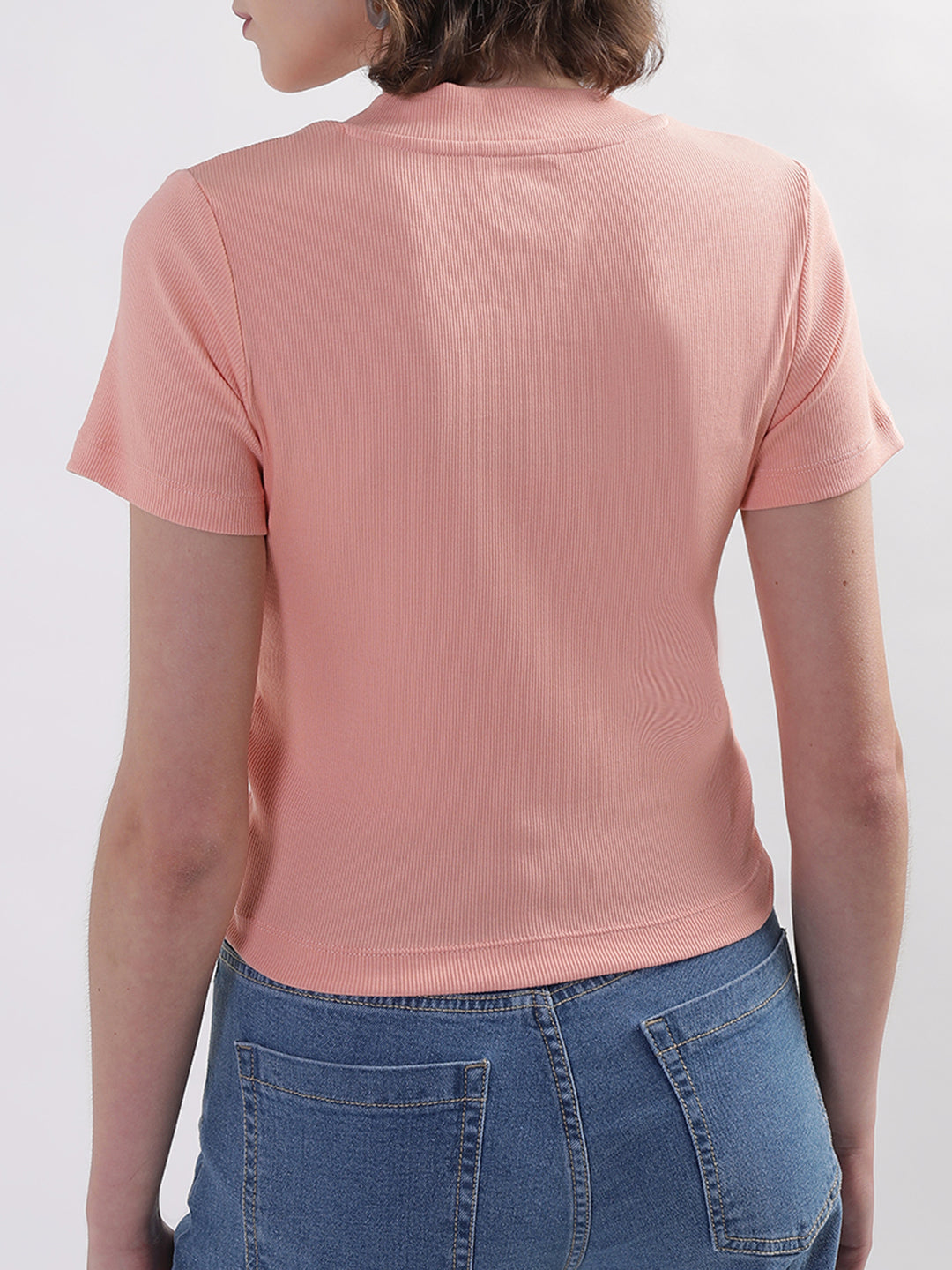 Elle Women Dusty Pink Solid V Neck TShirt