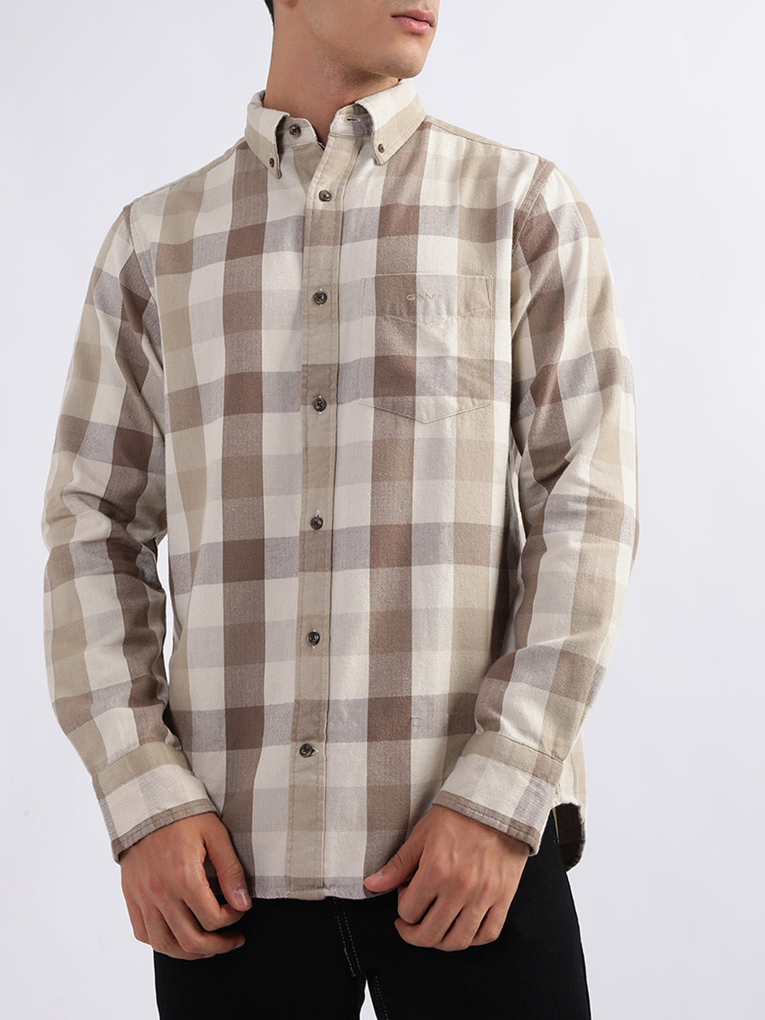 Gant Beige Checked Regular Fit Shirt