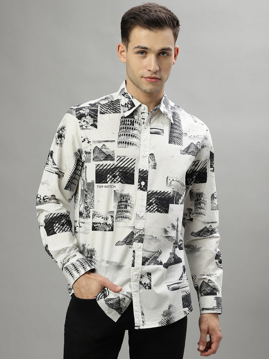 Iconic Black Printed Regular Fit Shirt