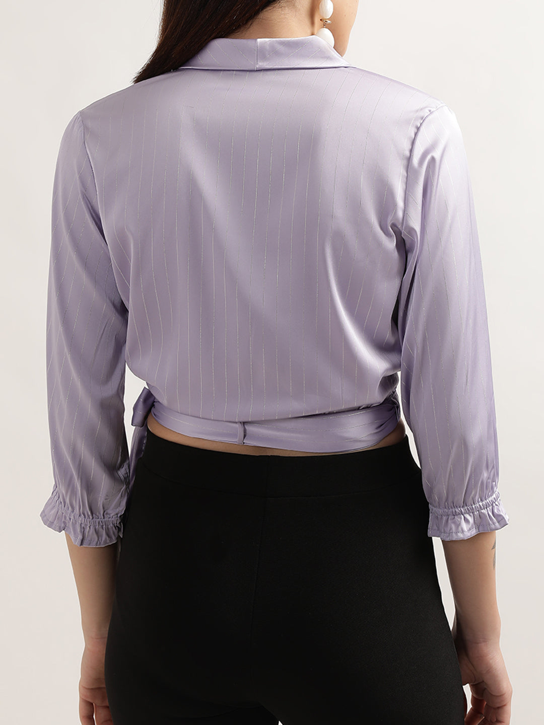 Elle Women Lilac Solid V Neck Top