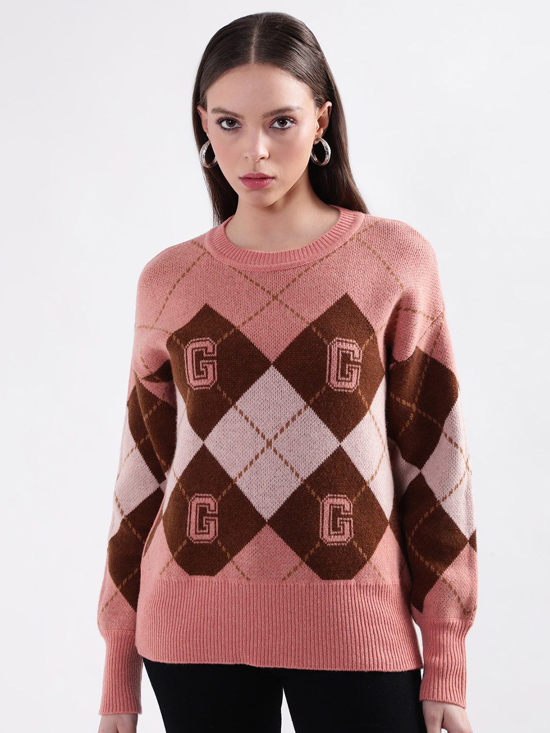 Gant Women Pink Printed Round Neck Sweater