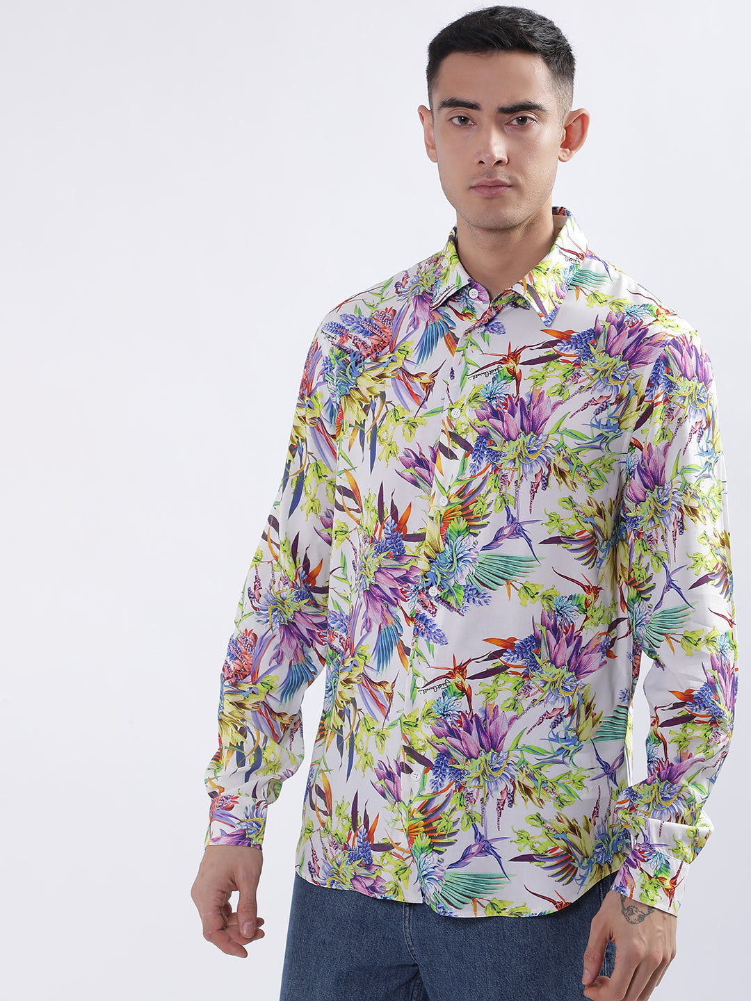 Just Cavalli Men Multi Printed Collar Shirt