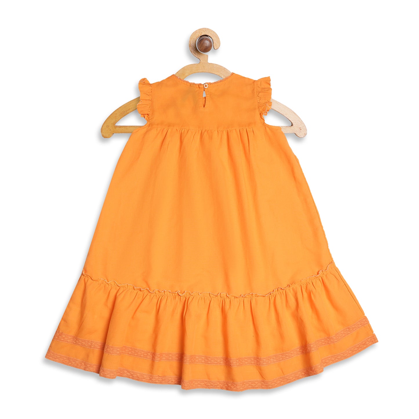 Blue Giraffe Girls Orange Solid Round Neck Dress