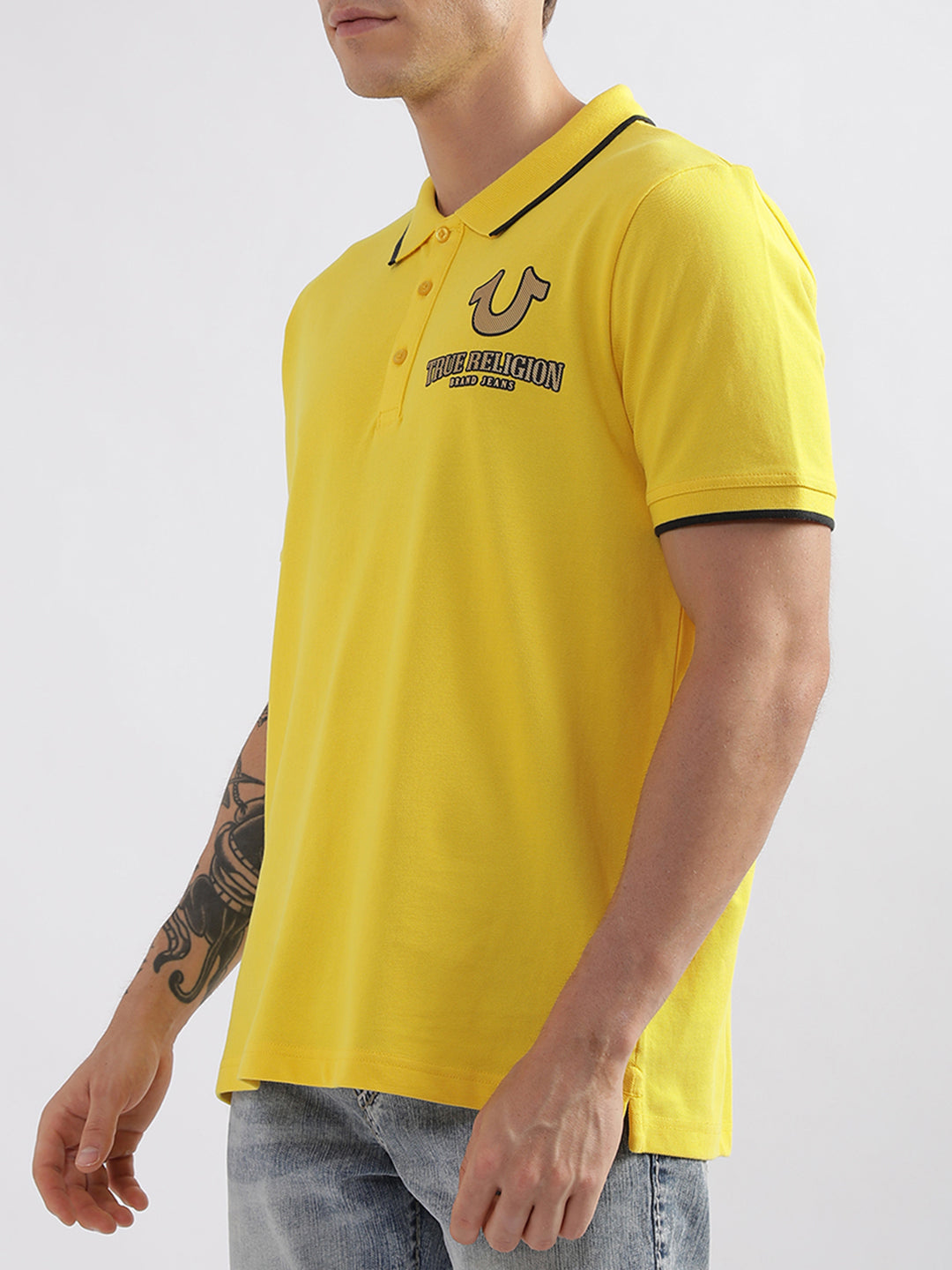 True Religion Yellow Fashion Logo Regular Fit Polo T-Shirt