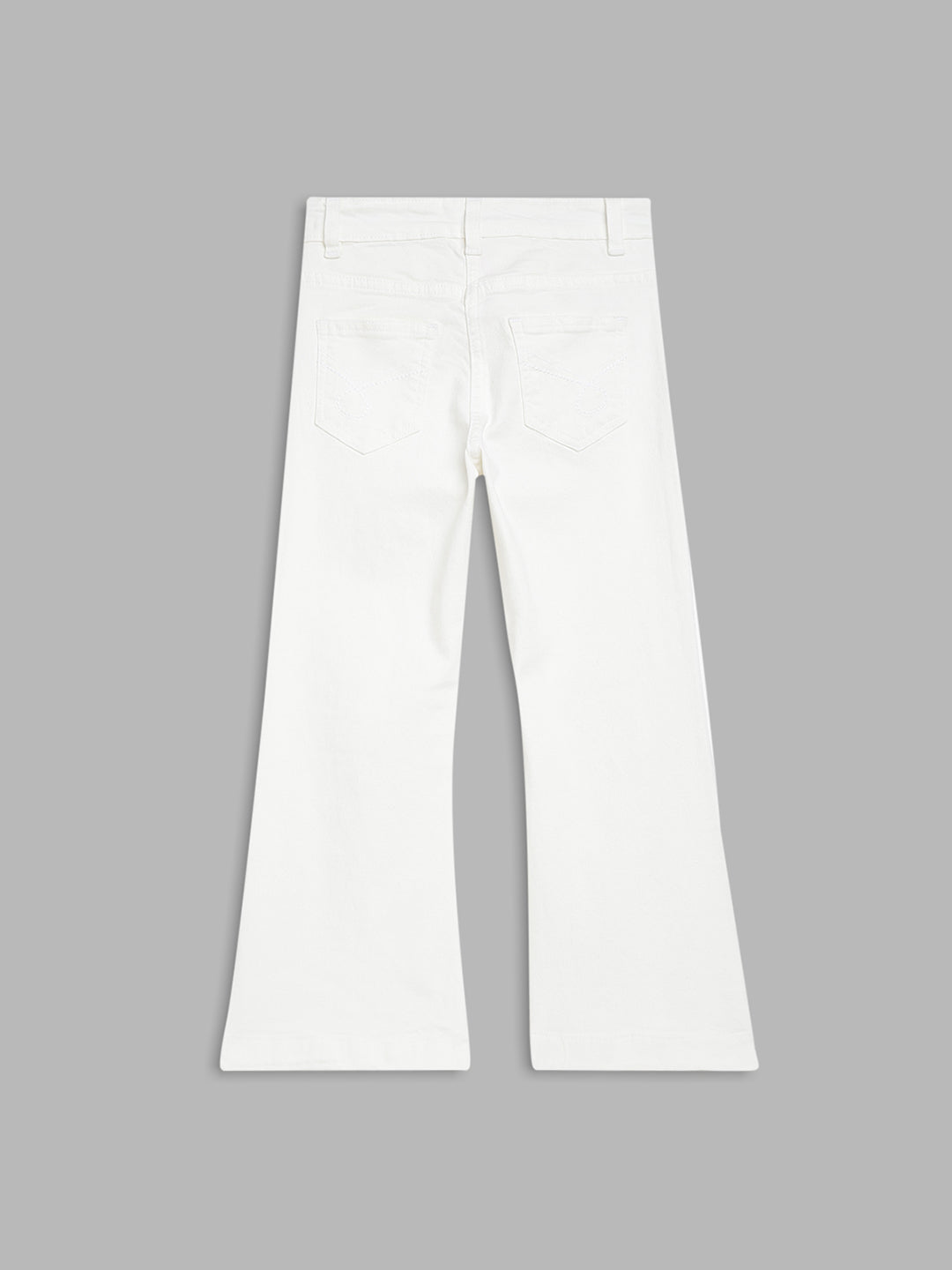 Blue Giraffe Girls White Solid Bootcut Jeans