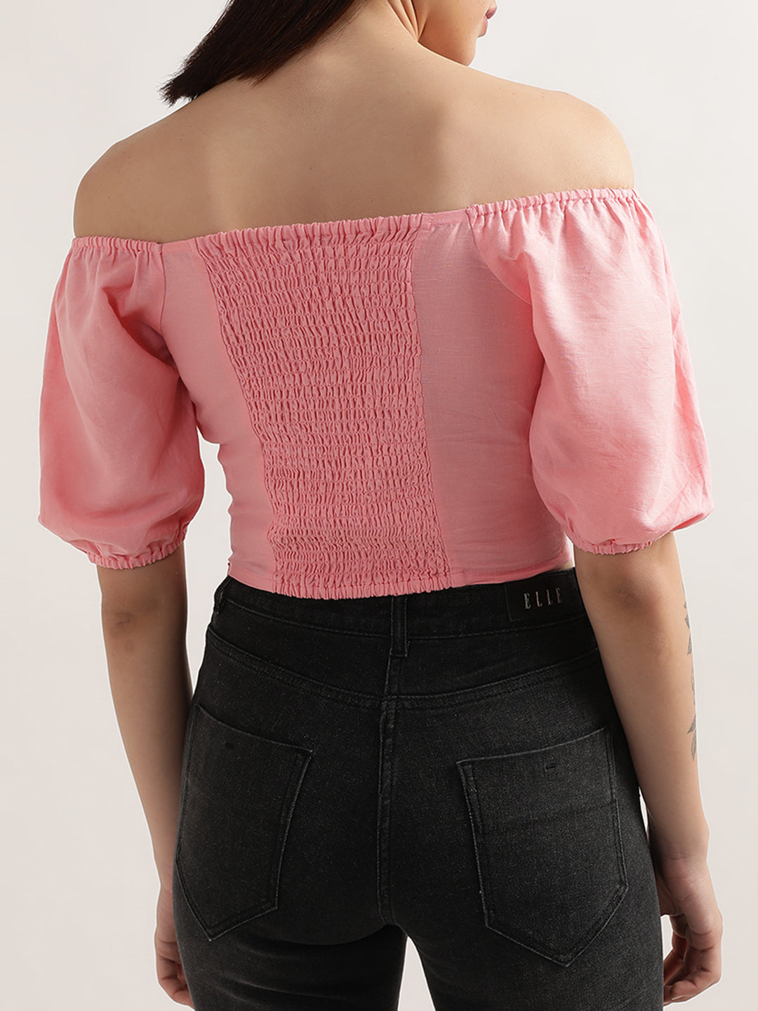 Elle Women Pink Solid Off Shoulder Top