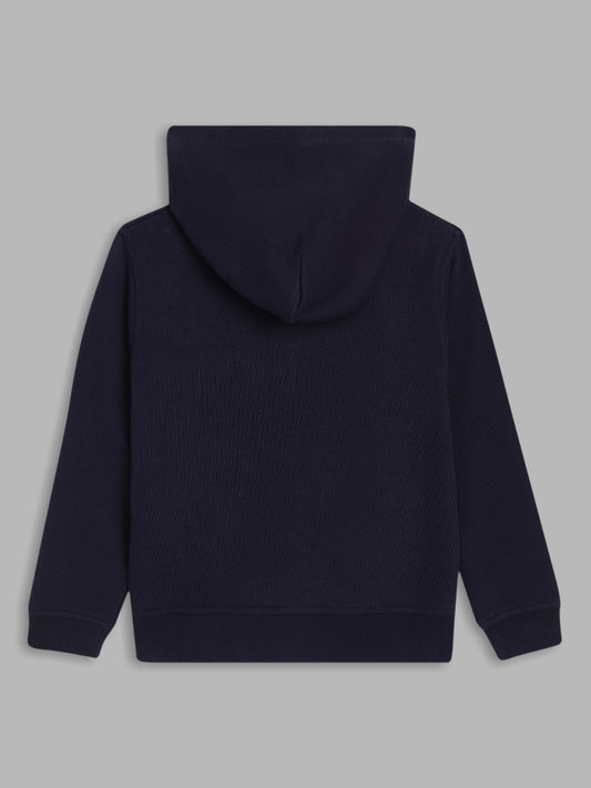 Gant Boys Navy Blue Solid Hooded Sweatshirt