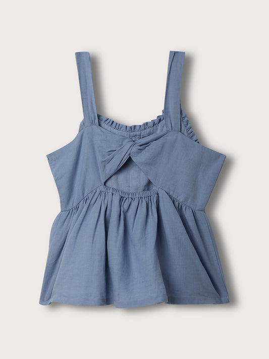 Elle Kids Girls Blue Solid Square Neck Top