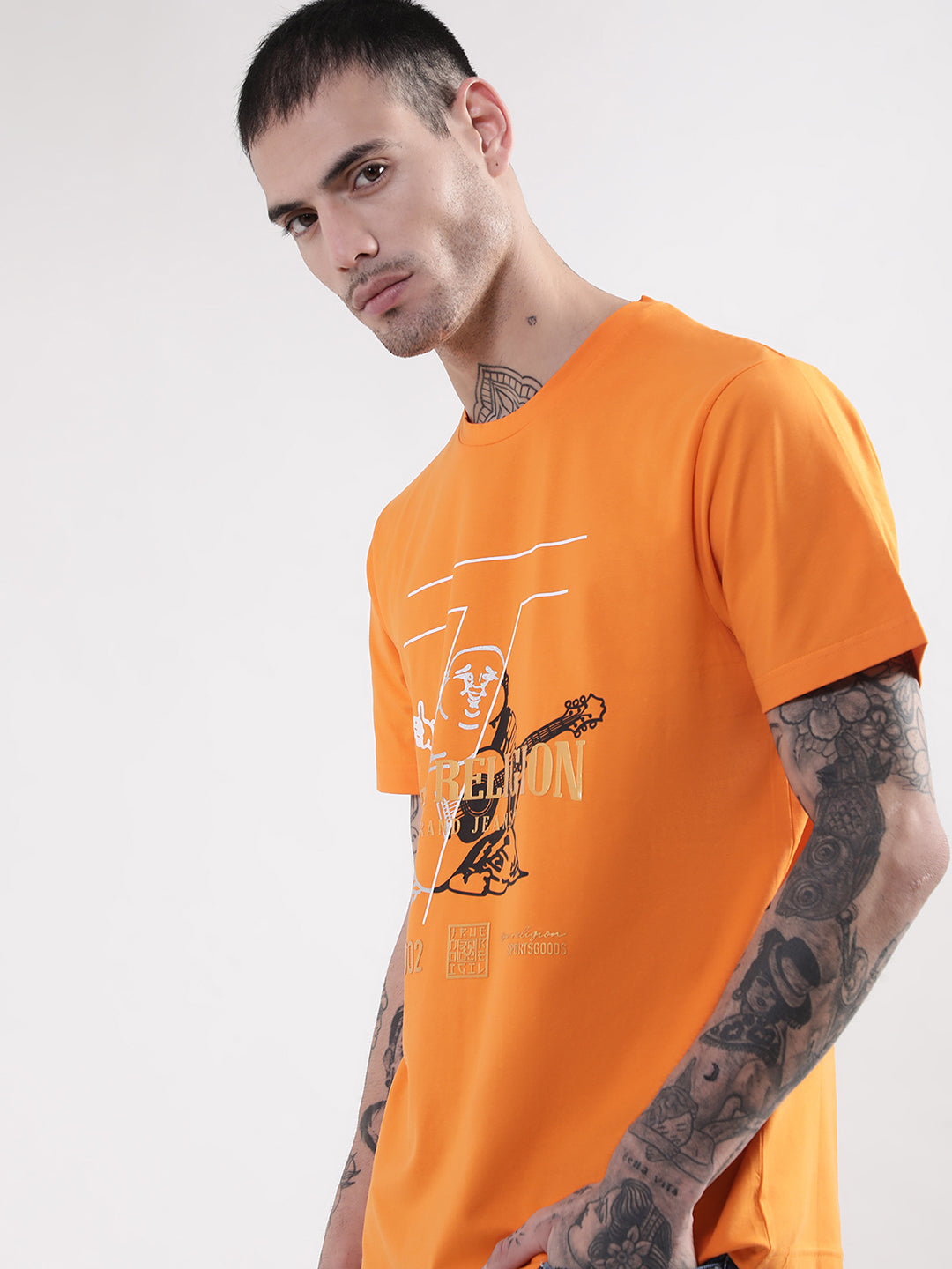 True Religion Orange Graphic Logo Regular Fit T-Shirt