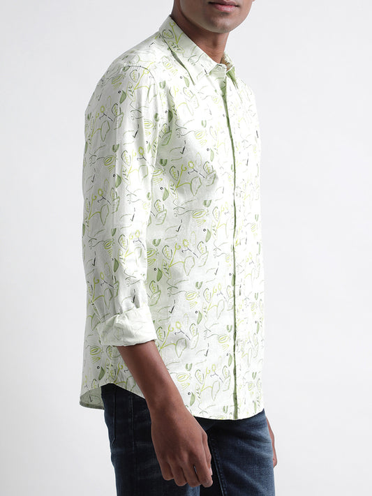 Iconic Green Printed Regular Fit Shirt