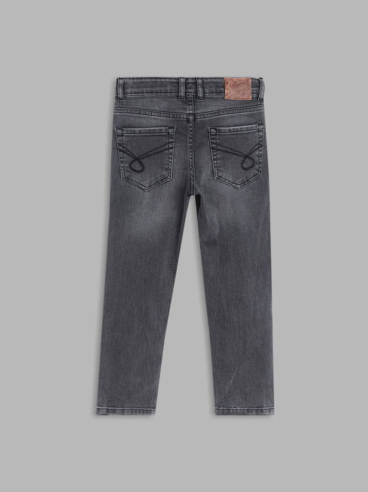 Blue Giraffe Boys Charcoal Solid Straight Fit Jeans