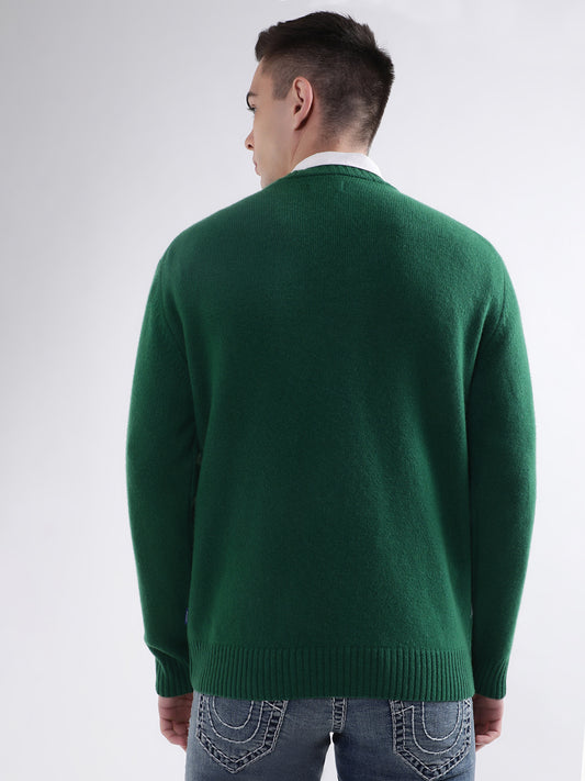 Gant Men Green Printed Round Neck Sweater