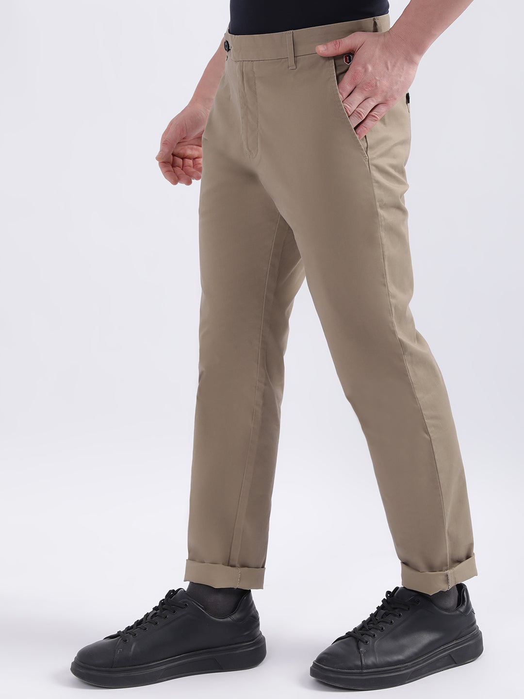 Iconic Men Brown Solid Slim Fit Trouser