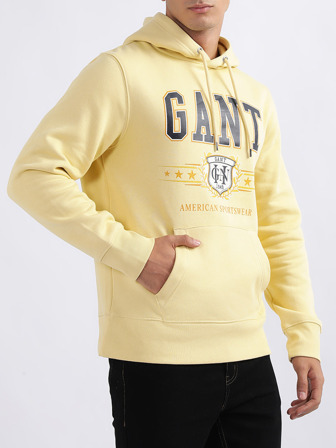 Gant Men Yellow Printed Hooded Sweatshirt