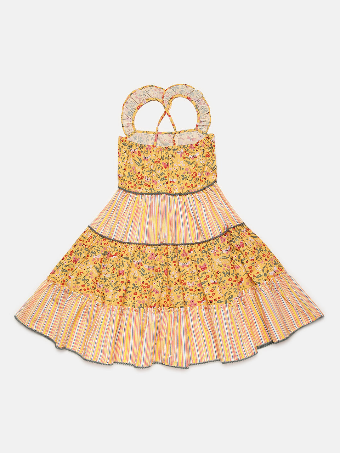 Elle Kids Girls Yellow Printed Round Neck Dress