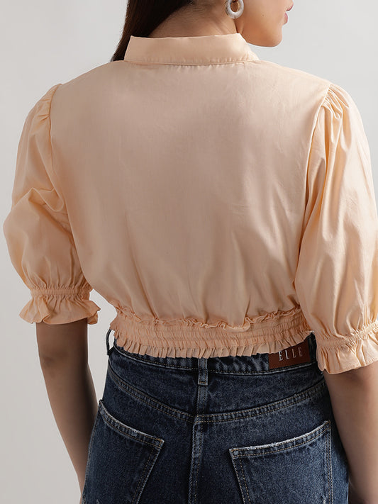 Elle Women Peach Solid Collar Top