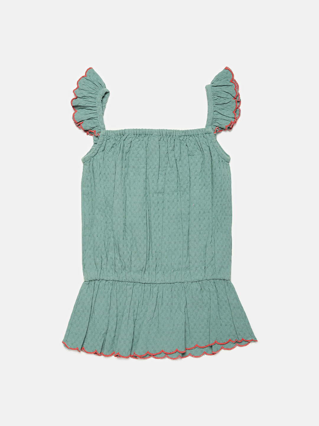 Blue Giraffe Girls Green Embroidered Square Neck Top