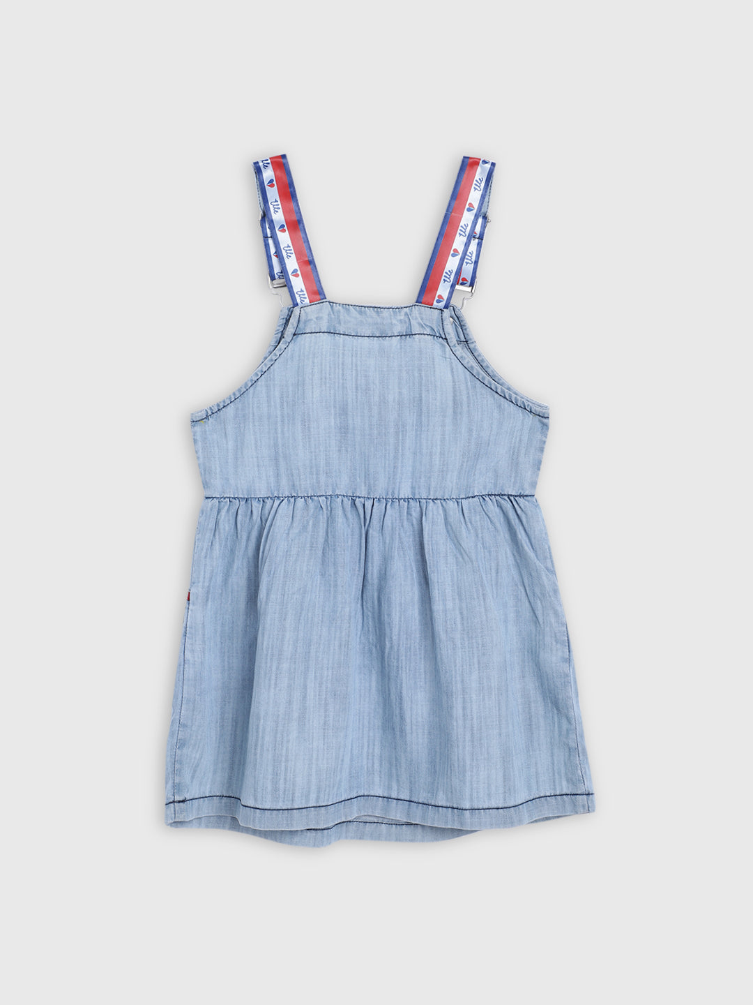 Elle Kids Girls Blue Solid Round Neck Dress