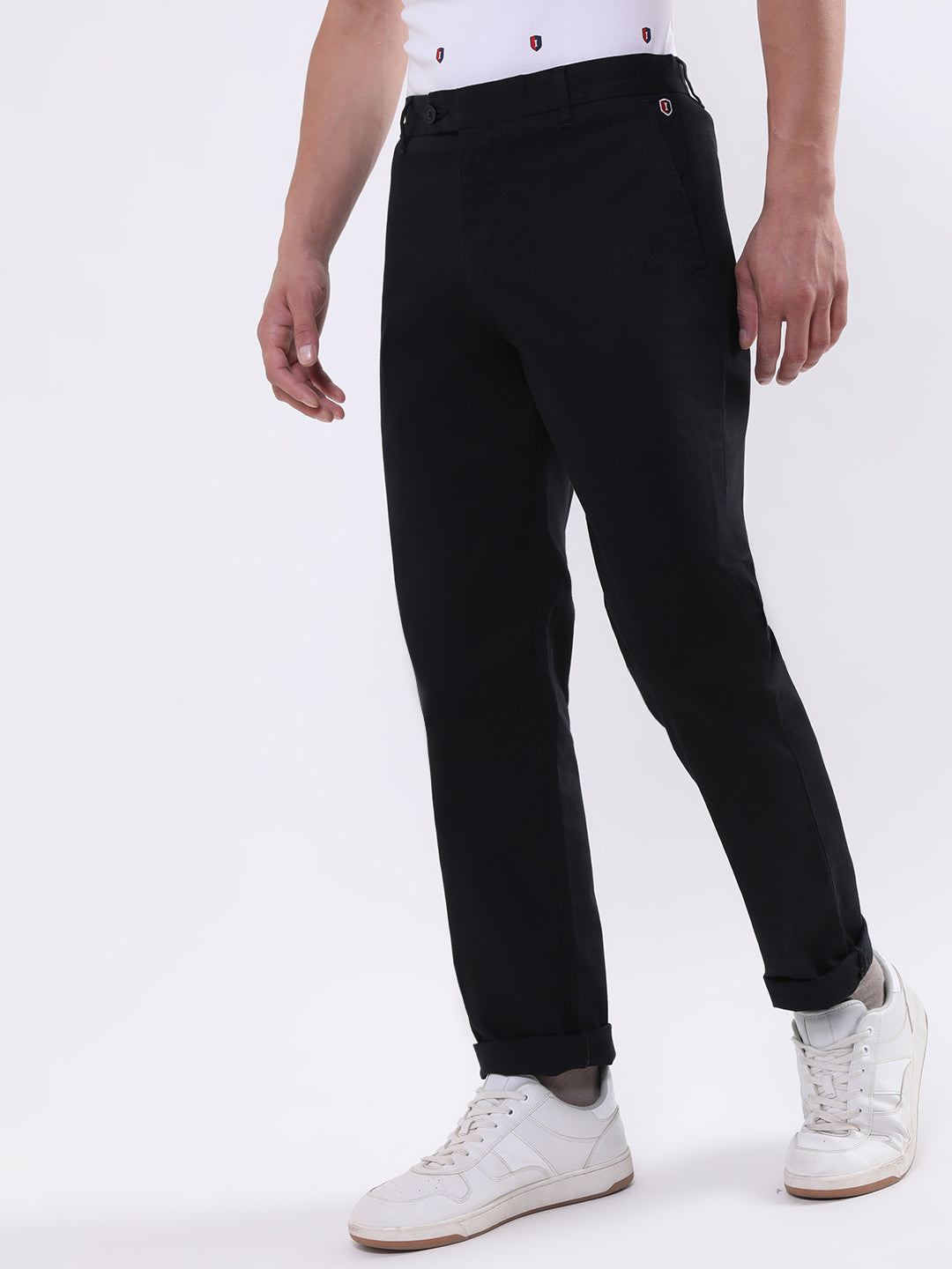 Iconic Men Black Solid Regular Fit Trouser