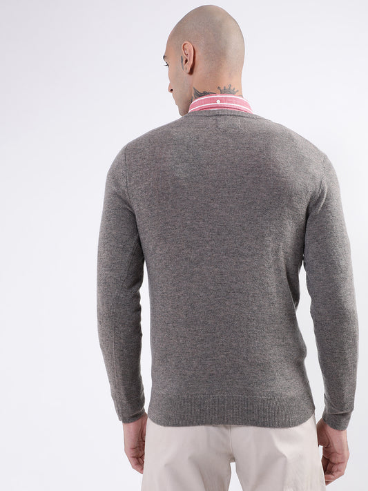 Gant Men Grey Solid V Neck Sweater