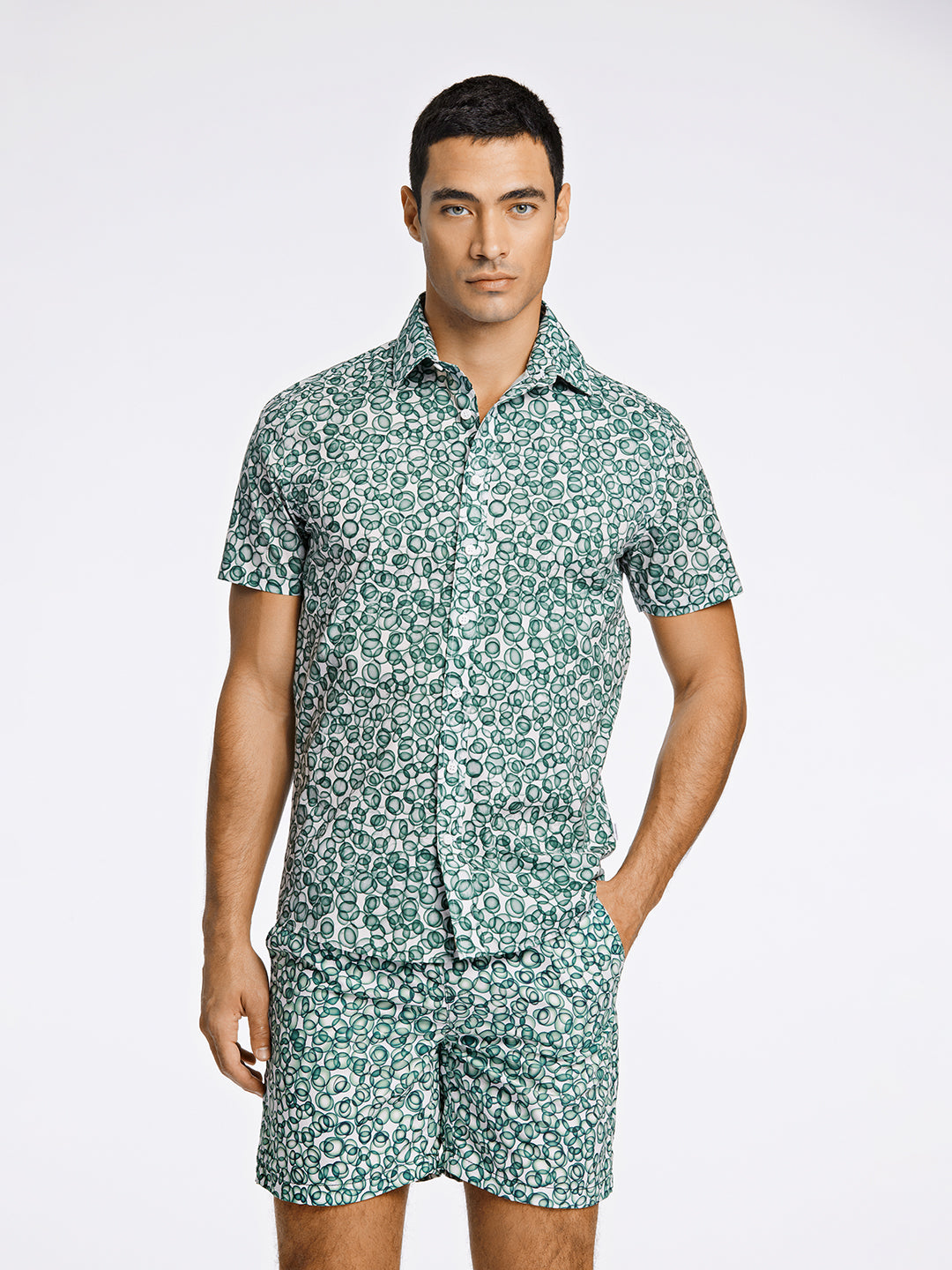 Lindbergh Men Green Printed Collar Shirt