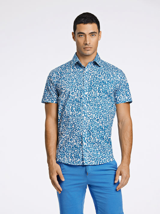 Lindbergh Men Blue Printed Collar Shirt