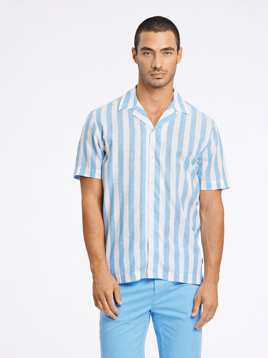 Lindbergh Men Blue Collar Striped Shirt