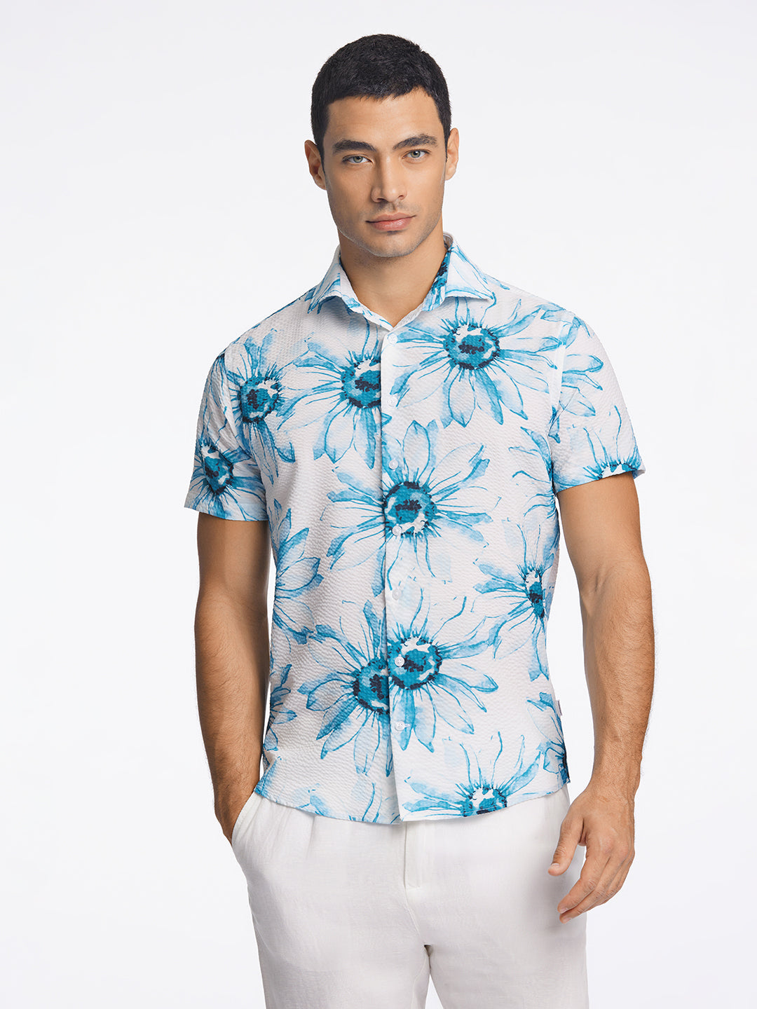 Lindbergh Men Blue Printed Collar Shirt