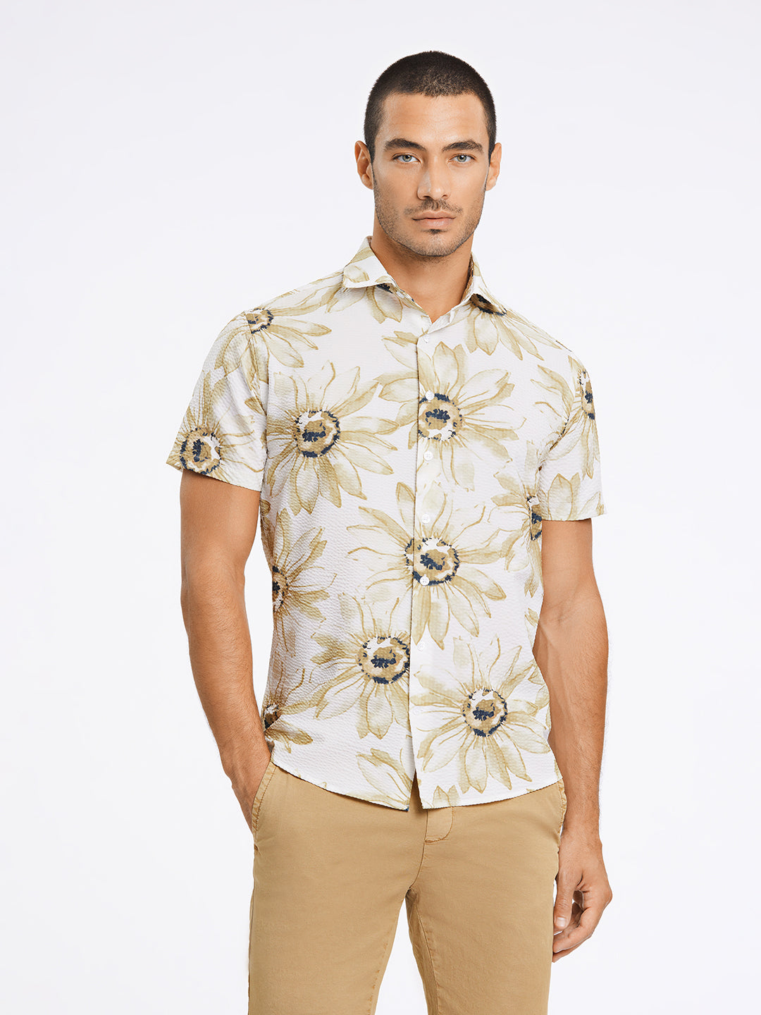 Lindbergh Men Sand Collar Printed Shirt